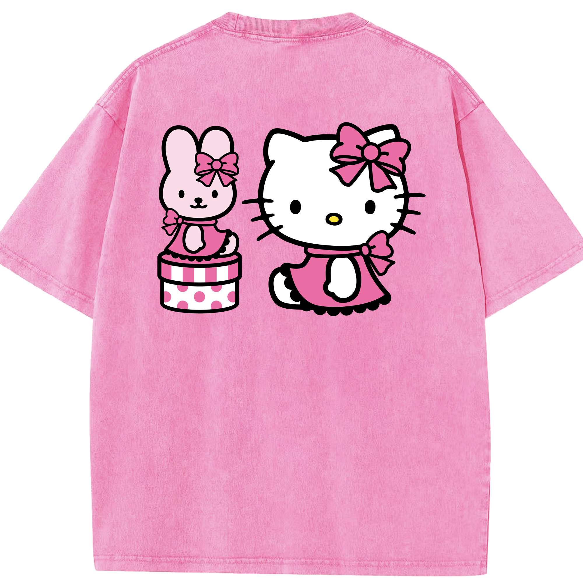 （画像用） Hello Kitty ハローキティ 綿100% ヴィンテージ風 半袖Tシャツ（背面プリント）